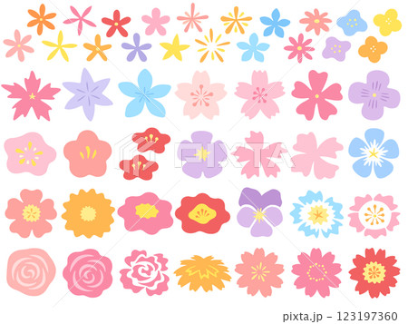 カラフルな手描き風の花のイラストセット 123197360