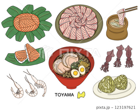 富山グルメ旅行のイラスト 123197621