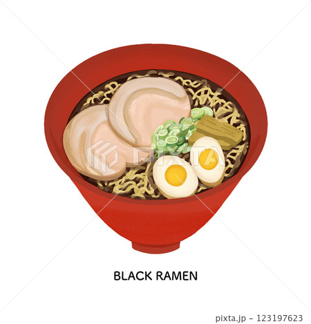 富山_ブラックラーメン_色鉛筆タッチのイラスト 富山_ブラックラーメン_色鉛筆タッチのイラスト 123197623