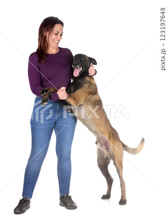 malinois and owner in studio 123197649