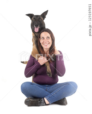 malinois and owner in studio 123197651
