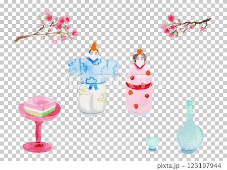 Watercolor Hinamatsuri illustration set 123197944