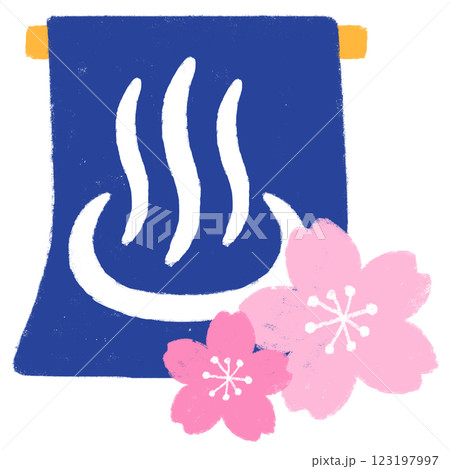 シンプルイラスト　クレヨンタッチ　春の温泉旅行 123197997