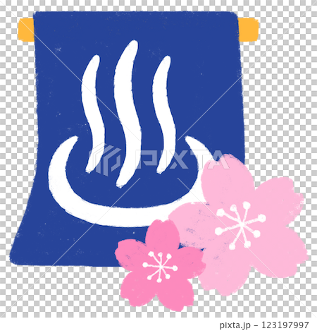 簡單插畫，蠟筆觸感，春天的溫泉之旅 123197997