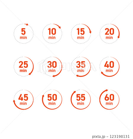 シンプルな5分刻みの時計素材セット 123198131