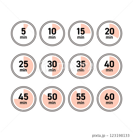 シンプルな5分刻みの時計素材セット 123198133