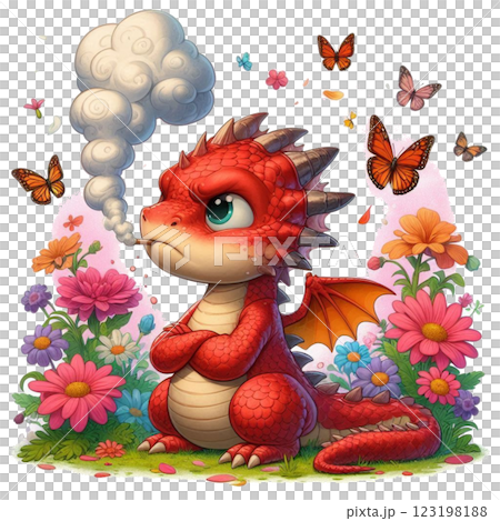 Illustration of a dragon smoking a cigarette 123198188
