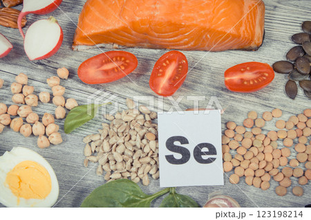 Healthy food as source natural selenium, fiber and other vitamins and minerals Healthy food as source natural selenium, fiber and other vitamins and minerals 123198214