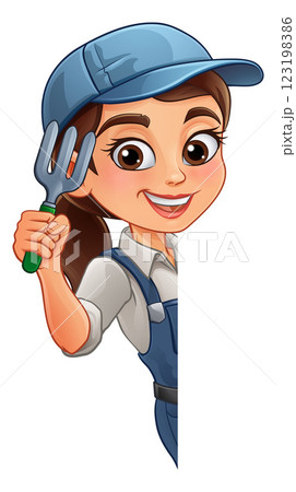 Woman Female Gardener Farmer Gardening Cartoon 123198386