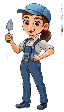 Female Bricklayer Cartoon Trowel Builder Woman 123198387