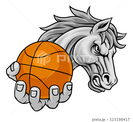 Horse Mustang Stallion Basketball Sports Mascot Horse Mustang Stallion Basketball Sports Mascot 123198417