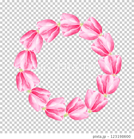 Tulip watercolor wreath isolated on white. Hand painted delicate pink flowers, eco design. High quality clip art perfect for mother's, women's day cards, posters, banners, female products decor and Tulip watercolor wreath isolated on white. Hand painted delicate pink flowers, eco design. High quality clip art perfect for mother's, women's day cards, posters, banners, female products decor and 123198600