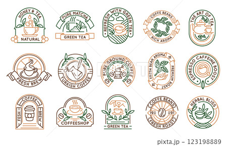 Set of 15 Tea and Coffee Logo Icons 123198889