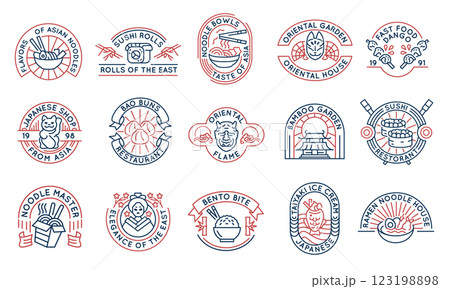 Set of 15 Asian Food Logo Icons Set of 15 Asian Food Logo Icons 123198898