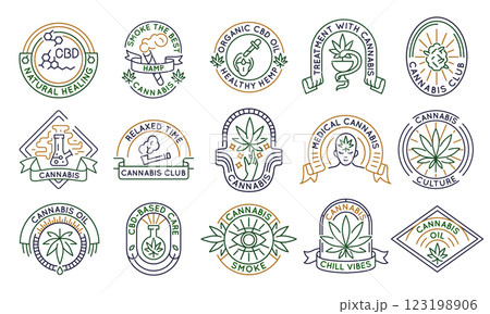 Set of 15 Cannabis and CBD Logo Icons Set of 15 Cannabis and CBD Logo Icons 123198906