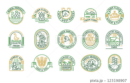 Set of 15 Farming and Agriculture Logo Icons Set of 15 Farming and Agriculture Logo Icons 123198907