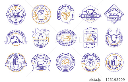 Set of 15 Dairy and Farm Product Logo Icons Set of 15 Dairy and Farm Product Logo Icons 123198909