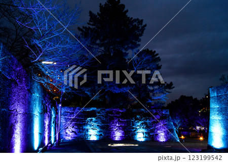 石垣の隅角部をライトアップ 123199542