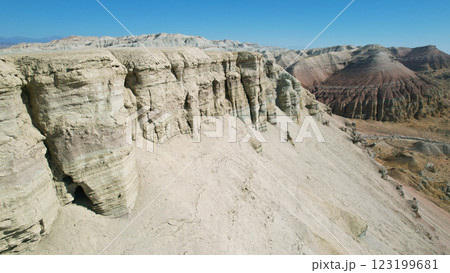 Aktau white mountains showing eroded limestone formations in kazakhstan Aktau white mountains showing eroded limestone formations in kazakhstan 123199681