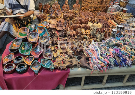 Bunch of handmade wood crafted souvenirs figurines of Balinese traditional style Bunch of handmade wood crafted souvenirs figurines of Balinese traditional style 123199919