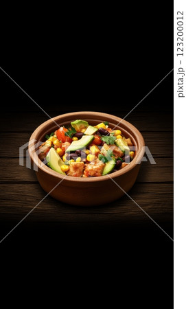 A Southwest-style bean salad with black beans, avocado, corn, and cherry tomatoes, drizzled with lime dressing, served in a deep bowl. A Southwest-style bean salad with black beans, avocado, corn, and cherry tomatoes, drizzled with lime dressing, served in a deep bowl. 123200012