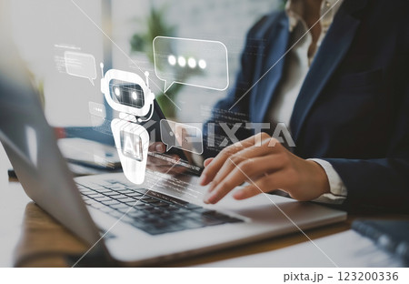 Human interact with AI artificial intelligence virtual assistant EIDE 123200336