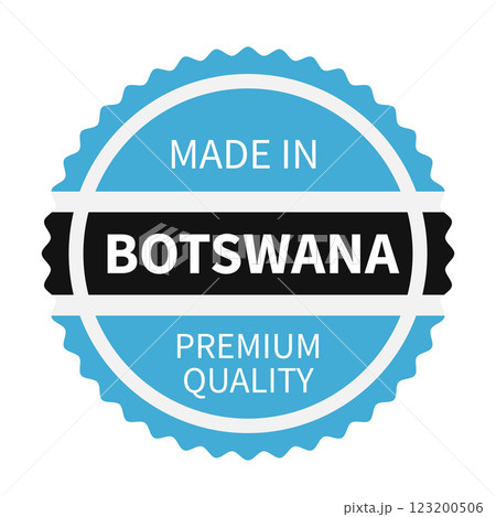 Made in Botswana round, label. Quality mark vector icon isolated on white. Perfect for logo design, tags, badges, stickers, emblem, product package, etc. Made in Botswana round, label. Quality mark vector icon isolated on white. Perfect for logo design, tags, badges, stickers, emblem, product package, etc. 123200506
