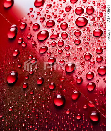 水滴と撥水加工された自動車のボンネットのイメージ素材 赤色 水滴と撥水加工された自動車のボンネットのイメージ素材 赤色 123200603