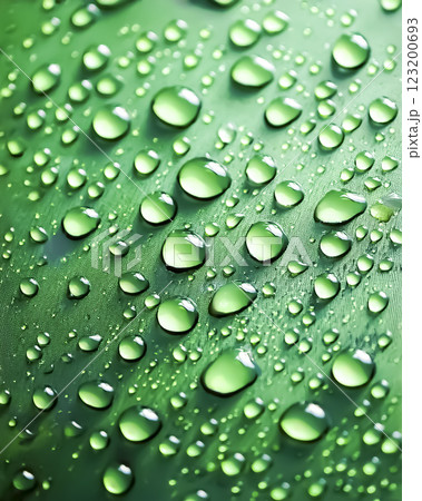 水滴と撥水加工された自動車のボンネットのイメージ素材 緑色 水滴と撥水加工された自動車のボンネットのイメージ素材 緑色 123200693