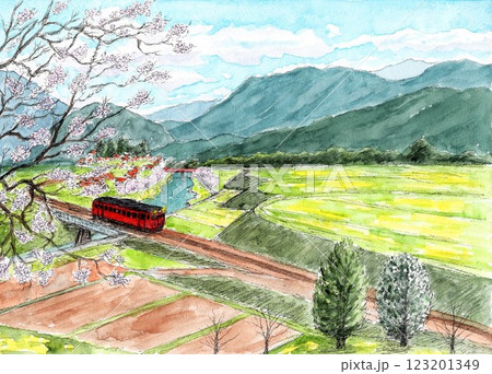 丘から見下ろした春の風景 丘から見下ろした春の風景 123201349