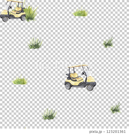Watercolor seamless pattern with yellow golf carts Watercolor seamless pattern with yellow golf carts 123201361