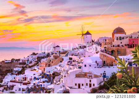Sunset in the Oia village, Santorini, Greece. Sunset in the Oia village, Santorini, Greece. 123201880