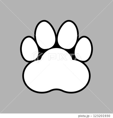 Large black and white paw print. Animal theme. Vector template. Isolated illustration and drawing.  123201930
