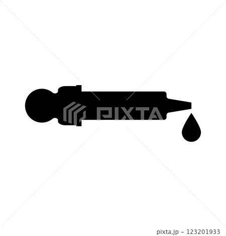 Big large pipette dropper with a drop. Vector illustration and silhouette on white background. 123201933