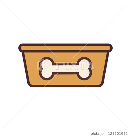 Empty dog food bowl with bone print. Vector icon. Isolated on white background. 123201952