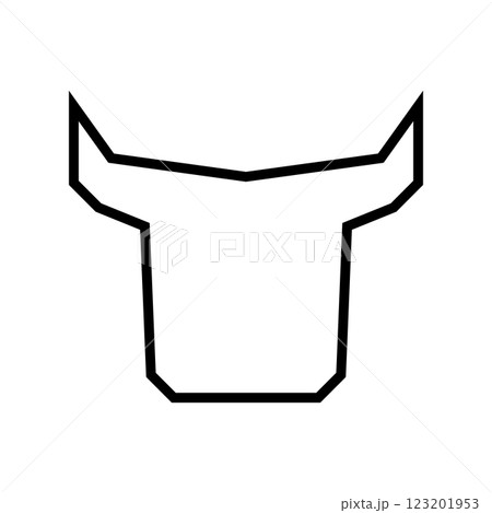 Bull head abstract icon. Cow head. Goby and calf. Outline and line style. Front view. No face. Isolated vector on white background. 123201953