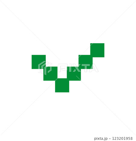 Green check mark symbol. Vector icon. Pixel art and dot style.   123201958