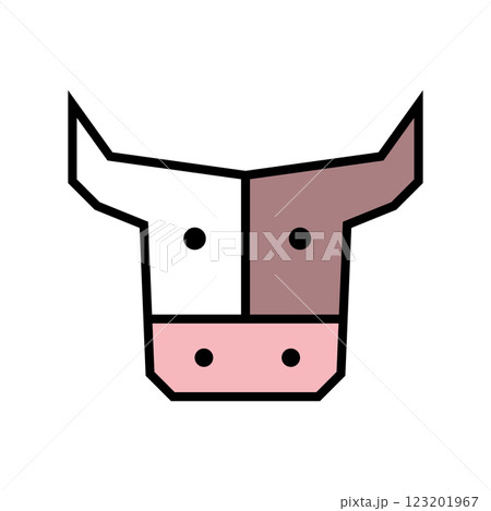 Cow head icon and logo design. Simple minimal illustration of cow head. Goby and calf. Front view. Isolated vector on white background. 123201967
