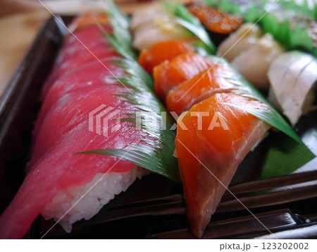 マグロとサーモンのお寿司(アップ) マグロとサーモンのお寿司(アップ) 123202002