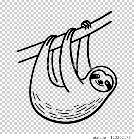 木にぶら下がっているナマケモノのラフな手描き線画イラスト 透過背景の切り抜き 木にぶら下がっているナマケモノのラフな手描き線画イラスト 透過背景の切り抜き 123202178