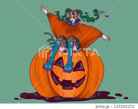 Halloweenの女の子 緑背景 123202252
