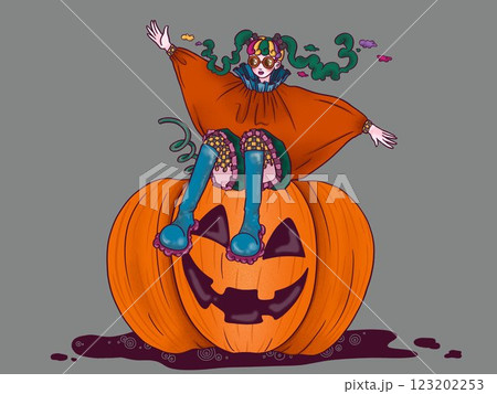 Halloweenの女の子 グレー背景 Halloweenの女の子 グレー背景 123202253