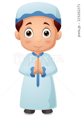 Cute muslim boy cartoon on white background 123202271