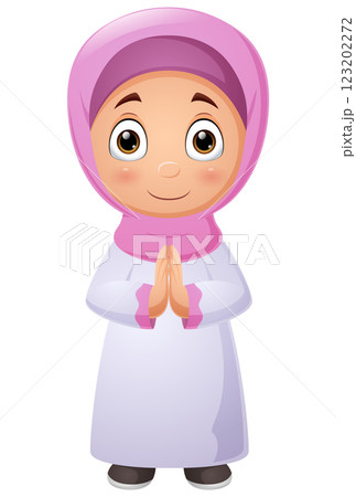 Cute muslim girl cartoon on white background 123202272