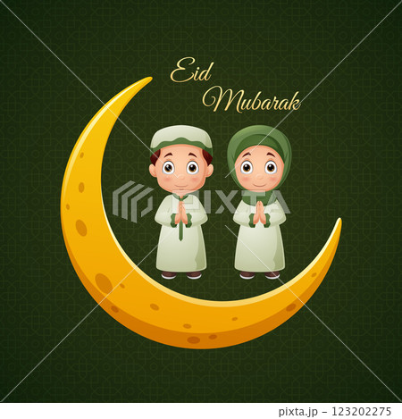 Ramadan kareem with muslim boy and girl cartoon Ramadan kareem with muslim boy and girl cartoon 123202275