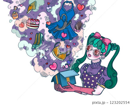 欲しい物がたくさんある女の子 白背景 紫もくもく 欲しい物がたくさんある女の子 白背景 紫もくもく 123202554