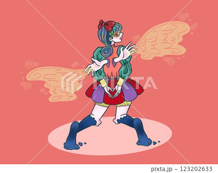 羽の生えた女の子 朱色背景 羽の生えた女の子 朱色背景 123202633