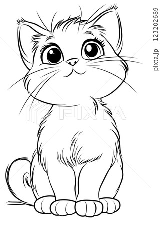 Adorable cat coloring page for relaxation and fun! Perfect for kids and adults, great for mindfulness, stress relief, and creative activities. 123202689