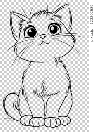 Adorable cat coloring page for relaxation and fun! Perfect for kids and adults, great for mindfulness, stress relief, and creative activities. 123202689