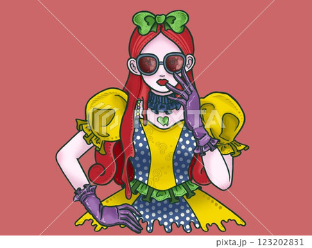 自信に溢れた女の子 朱色背景 自信に溢れた女の子 朱色背景 123202831